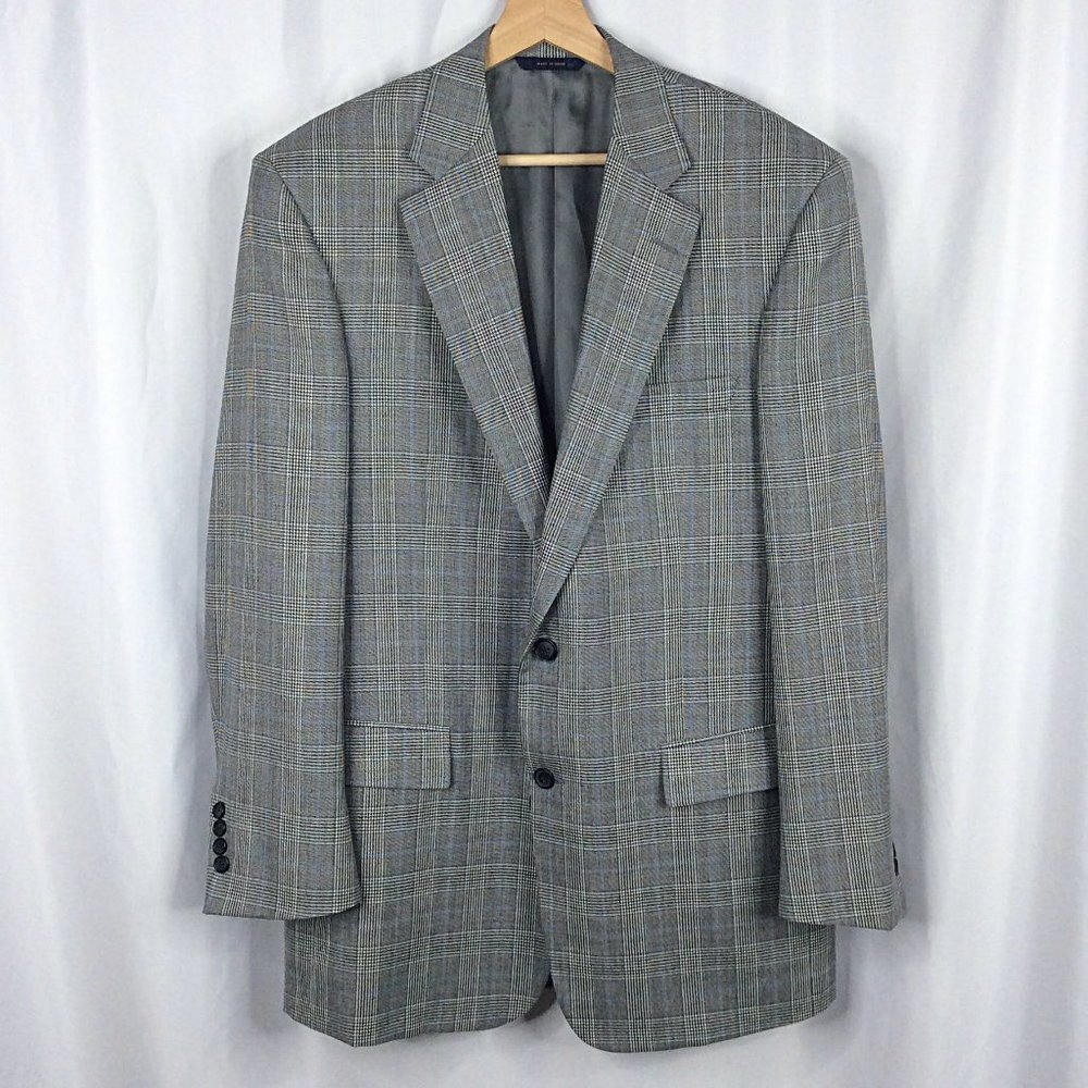 Brooks Brothers 1818 Madison Suit Jacket Mens Size 42L Glen Plaid Wool Silk Gray